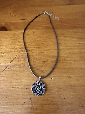 Pentacle Pendant Necklace Pagan Wiccan Celtic Symbol Brown Cord Necklace